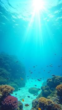 malachite theme, A vibrant underwater scene at Anse Lazio beach in Seychelles, featuring colorful fish and coral reefs, with sunlight filtering through the clear blue water