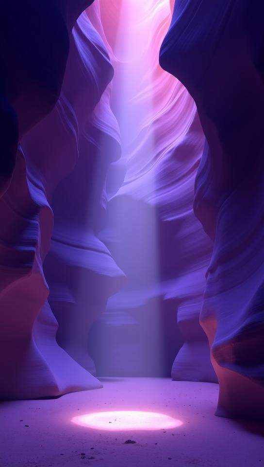 periwinkle theme, A lone beam of sunlight shining down onto the smooth, wave like walls of Antelope Canyon, Arizona