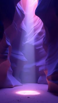 periwinkle theme, A lone beam of sunlight shining down onto the smooth, wave like walls of Antelope Canyon, Arizona