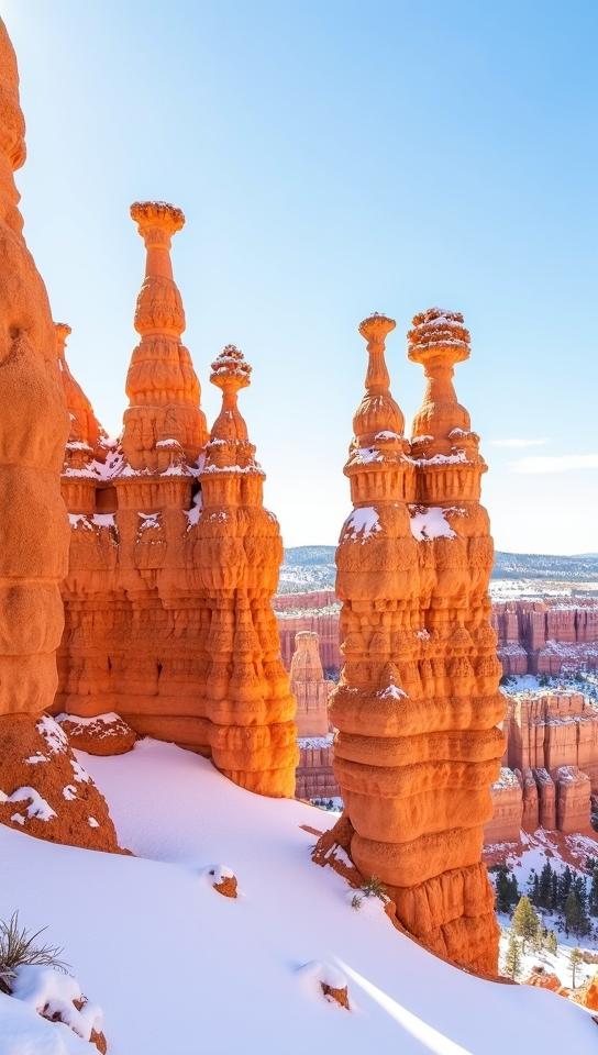 french rose theme, A serene scene of a group of hoodoos in Bryce Canyon National Park, with their tall, thin spires and natural orange hues
