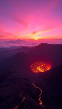 lilac theme, A vivid sunset over the crater of K lauea Volcano in Hawaii s Volcanoes National Park, with the rugged, lava scribed landscape in the foreground and the golden