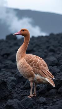terra cotta theme, A close up of a N n , the Hawaiian goose, standing amidst the stark