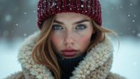 designed by Signe Vilstrup and Paolo Roversi, Fashion photography of an appealing supermodel, wearing fashion outfit, winter background