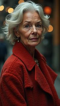 by Vivienne Westwood, Fashion photography of a Aging supermodel, in fashion outfit, Canon RF