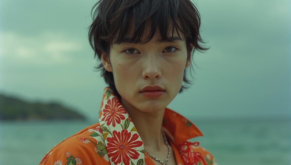 by Paul Poiret and Andre de Dienes, Fashion photography of a Neo Tokyo supermodel , the Male is Tired, wearing Tropical fashion outfit