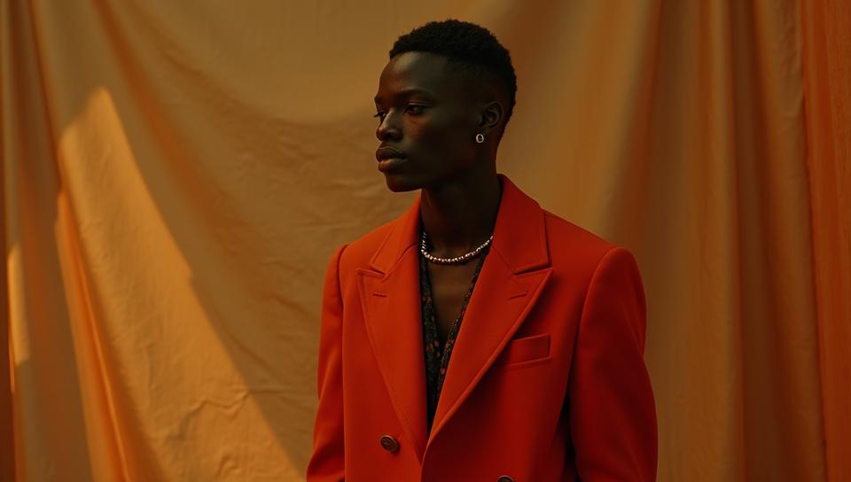 Fashion photography of a Congolese supermodel , in Simple fashion outfit, his fashion outfit also has a coat, Victory pose