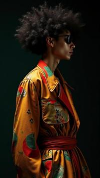 by Lillian Bassman and Horst P Horst, Fashion photography of a supermodel, he is wearing Ecuadorian fashion outfit, Nihongami hairstyle