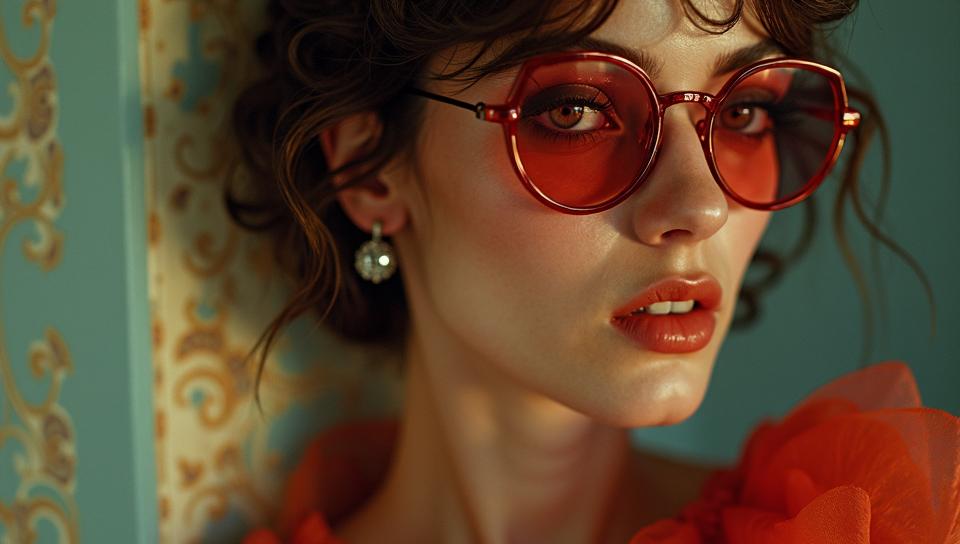 by Andre de Dienes , Fashion photography of a supermodel, wearing fashion outfit, Browline glasses