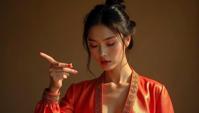 designed by Zhang Jingna , Fashion photography of a Samurai High Tech supermodel , very drunk, he is dressed in a pleasant fashion outfit