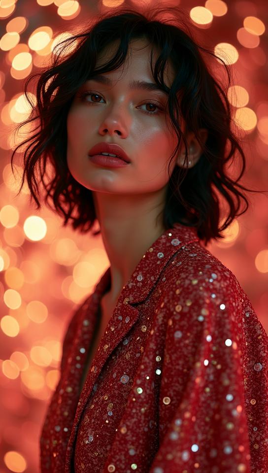 by Yayoi Kusama and Vivienne Tam, Fashion photography of a supermodel, wearing fashion outfit, Bokeh