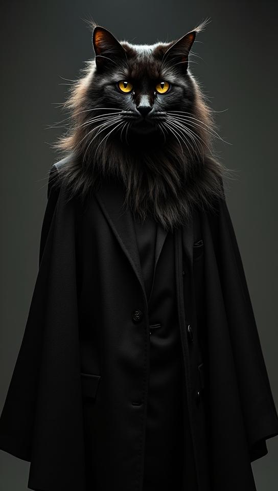 stylized by Marina Abramovi and Stefan Gesell , Fashion photography of a Maine Coon Cat , in fashion outfit, Body art