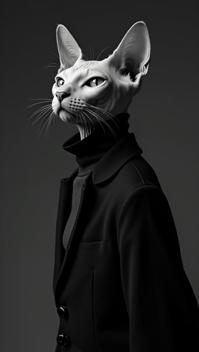 by Inna Mosina and David Yarrow , Fashion photography of a Sphynx Cat , Rule of Thirds, wearing Mage fashion outfit