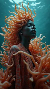 Fashion photography of a Sea Anemone, Astonishing, wearing fashion outfit, at Overcast