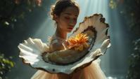 Fashion photography of a Oyster, wearing fashion outfit, Wide view, Cyberpop