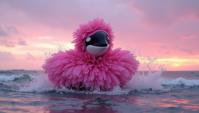 art by Caras Ionut and Nan Goldin, Fashion photography of an epic Orca, wearing beautiful pink fashion outfit, at Dusk
