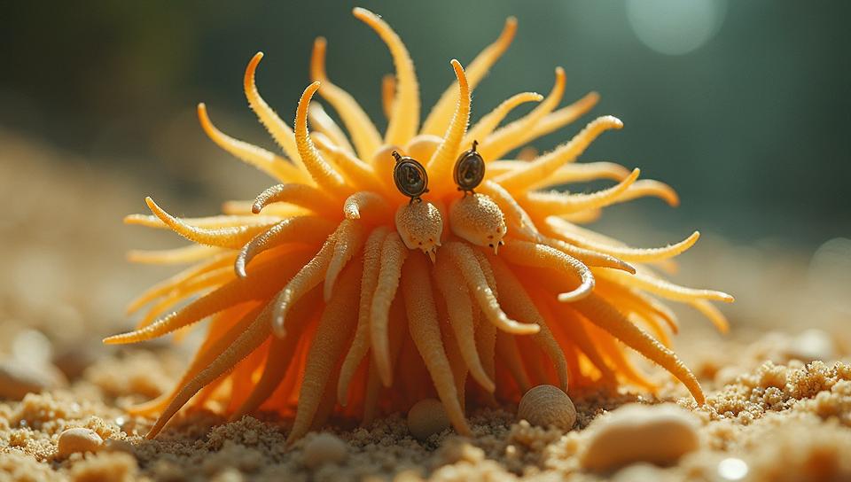 designed by Walker Evans Janice Sung , Fashion photography of a Sea Urchin, wearing fashion outfit, Sunny