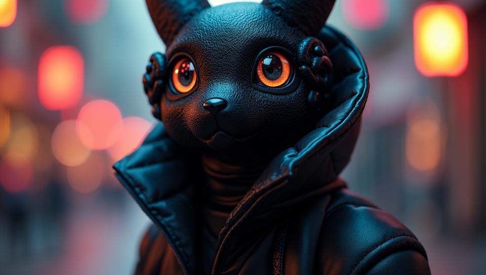 Fashion photography of a Cell Pok mon, it is dressed in Digital Age fashion outfit, its fashion outfit is dark black, in focus