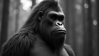 Fashion photography of a Groovy Bigfoot, it is dressed in a fashion outfit, It is Elegant, Zen