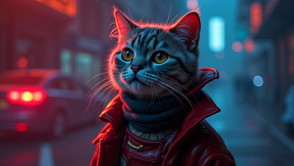 stylized by Daniel Jaems, Fashion photography of a Scottish Fold Cat , it is wearing a fashion outfit, It is Retrofuturistic