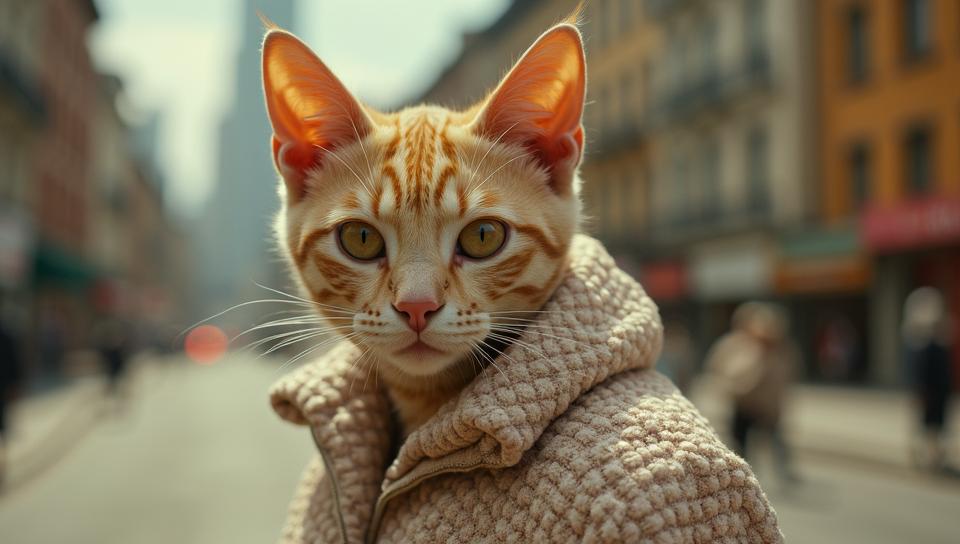 designed by Brad Kunkle and Sandy Skoglund , Fashion photography of a Masculine Burmese Cat , it is dressed in a Neutral Diamond fashion outfit, It is Alluring