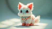Fashion photography of a charming lovely Ice Chunk Pok mon , it is dressed in fashion outfit, its fashion outfit is White and Coral and has Calico images on it, is made from Fur and Aquamarine Gemstones