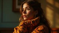 Fashion photography of a Gabite, it is Seductive, wearing Snug tiger print fashion outfit, Wonder