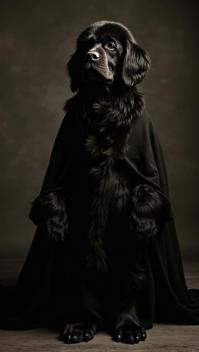 art by Karl Blossfeldt and Irving Penn, Fashion photography of a Newfoundland, it is wearing a by GLaDOS fashion style fashion outfit, Fujicolor Pro H