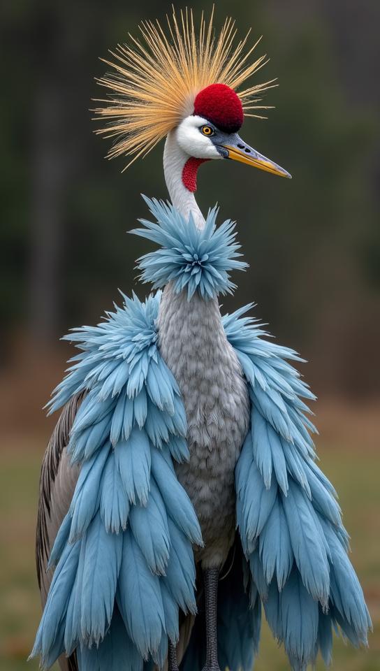 Fashion photography of a Fairy Tale Aggressive Sandhill Crane, dressed in King fashion outfit, Amusing, Canon EF