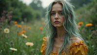 Fashion photography of a garden, Female Rune mage , the Rune mage is dressed in fashion outfit, Zen