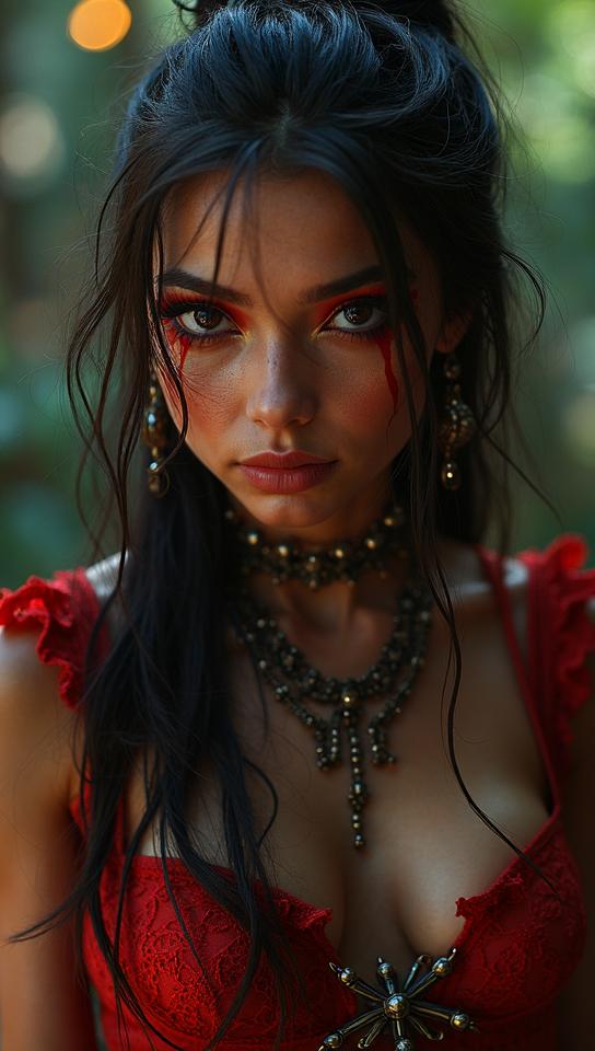 Fashion photography of a strong Scorpion from Mortal Kombat , Colorful light shining from within , Traveling, wearing Duchess Lace and Sable Fur fashion outfit