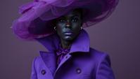 by Leszek Bujnowski, Fashion photography of an oreo, wearing purple fashion outfit, Heterotype