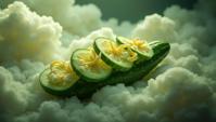 Food photography of a highly detailed, cucumber of Clouds, Intentional Camera Movement, Kodak portra