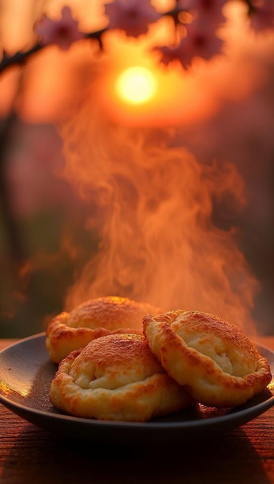 by Max Dupain, Food photography of a Ming Dynasty batter, good looking, blossoms in background