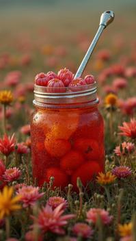 by Polixeni Papapetrou and Tami Bone, Food photography of a jam , flower field, staged