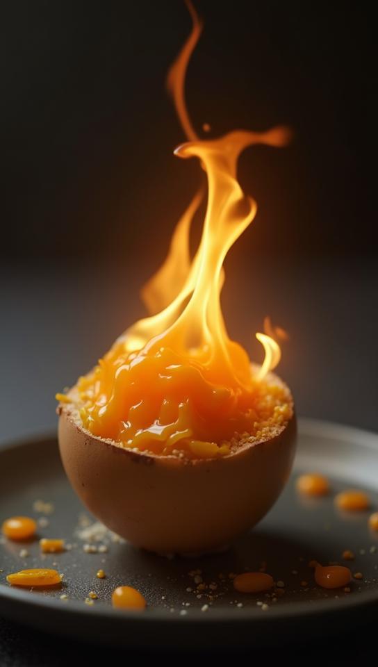 Food photography of a creme egg, exploration of rhythm and movement, art by Gerda Taro, Fujifilm XT
