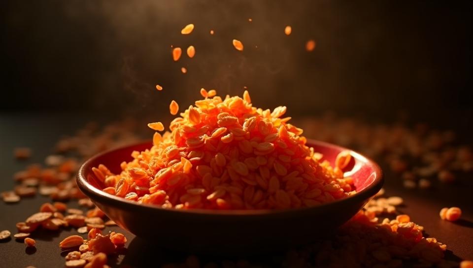 Food photography of a glamourous Asian hot sauce oats , Tranquil, Ambient lighting, Kodak Ektar