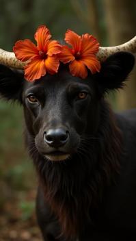 Horror photography of a Male Tauren Tom Jones , pretty Flower Crown, shallow depth of field, Fujifilm Neopan