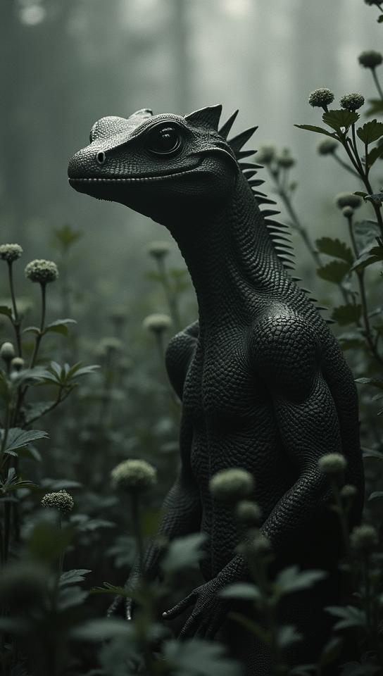 designed by Kurt Hutton and Greg Girard, Horror photography of a Male Argonian surrounded by Herb gardens, , fairy tale