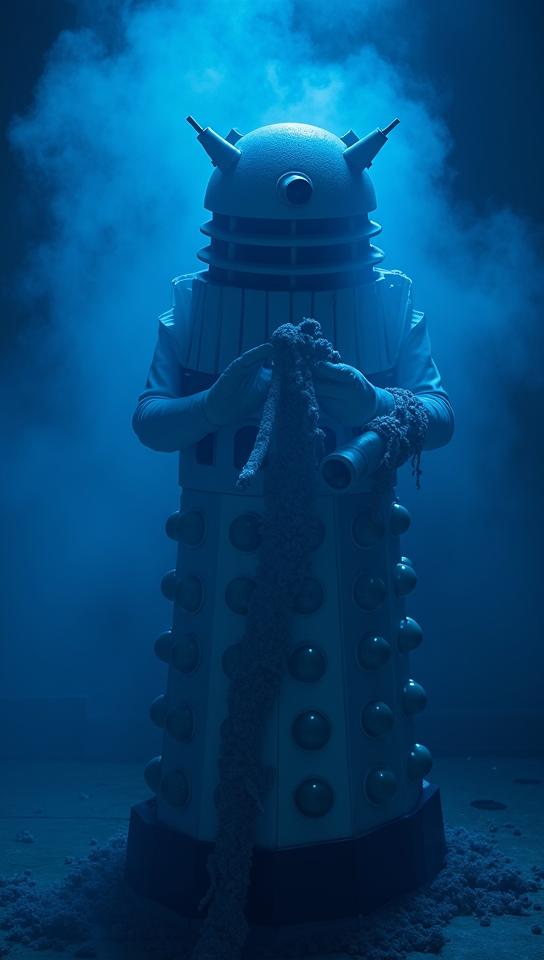 Horror photography of a blue theme , Female Dalek Cleaning, Sony A II, mm lens
