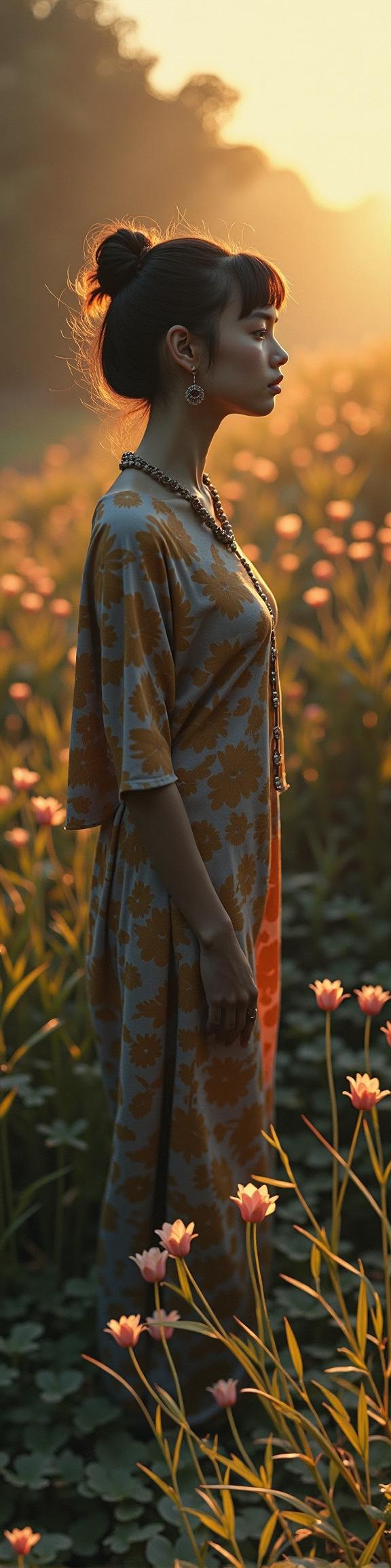 photograph, excellent composition, modelshoot style shot of a Annoyed Incredibly Detailed The Expression of Enlightenment , crowded vegetation and space