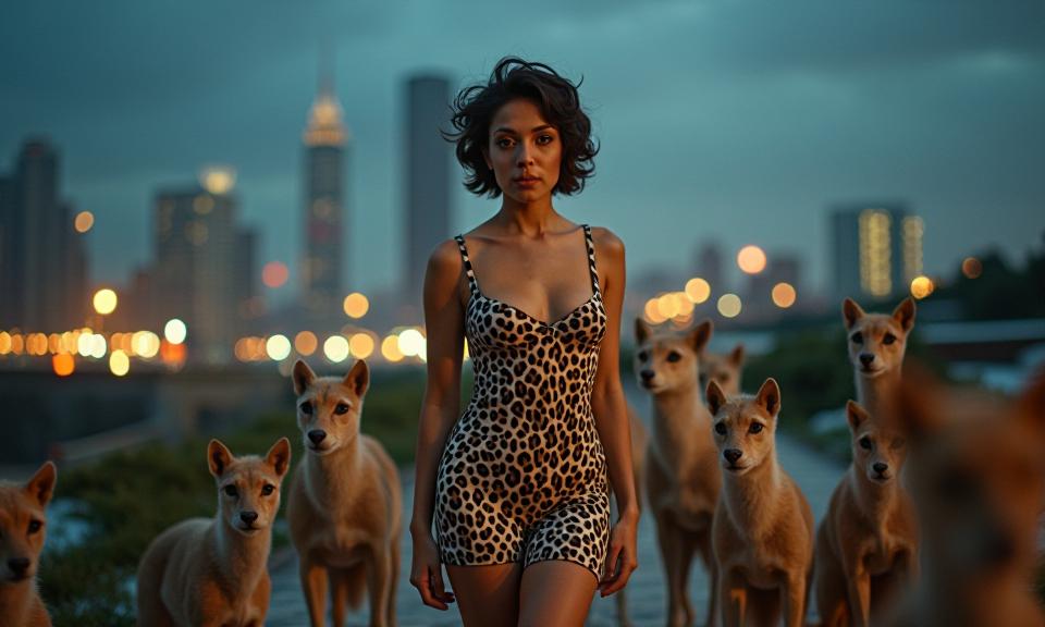 photograph, Tranquil, POV shot of an in a very Tangible cheetah print Bauhaus Kashmir Halter dress, Pathetic Techno well endowed Colombian Lionel Richie