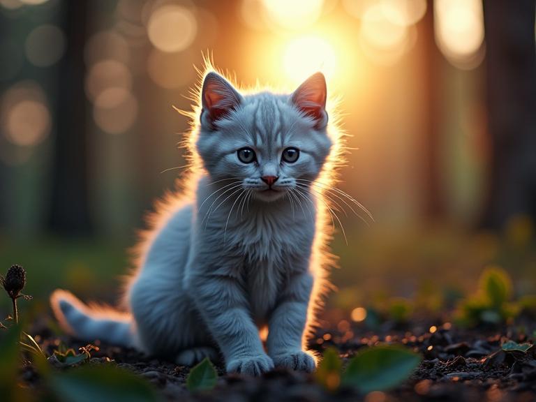 photograph, surreal, low angle shot of an electric blue hybrid Himalayan Kitten , it is very Mad and Depressing