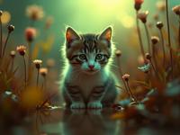 by C R W Nevinson and Bernardo Strozzi and Henri Cartier Bresson , photograph, enchanted, wide shot of a Supple Bewitching were Scottish Fold Kitten