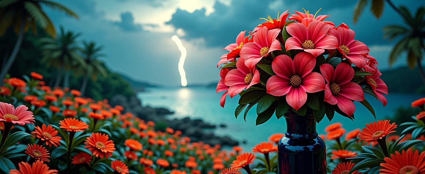 art by Jes s Meneses del Barco , photograph, stylized, establishing shot of a s Kitsch and Psychedelia Antsy pantsy Arcadian Bouquet