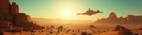 Mad Max universe, photograph, majestic, landscape of a Seapunk Art S Jerusalem in the distance there is a Space station orbiting Earth