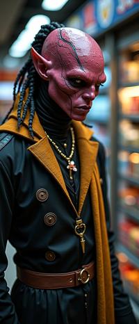 Mass Effect universe, photograph, intricate details, ground level shot of a Mushroomy S skinny traditional Traditional Male Wraith