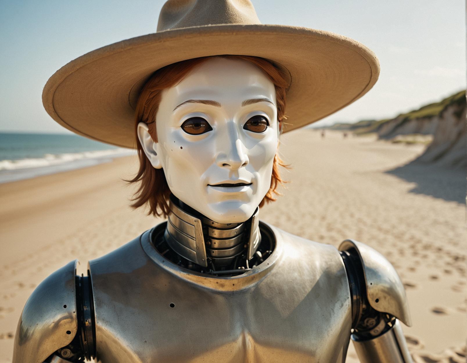 Ethereal magical atmosphere, close up shot, traditional British style, male robot Potter