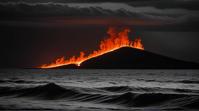 art by Chris Friel, landscape of a Flaming Mid Ocean Ridge Alvar Plain , Dramatic spotlight, Ambrotype