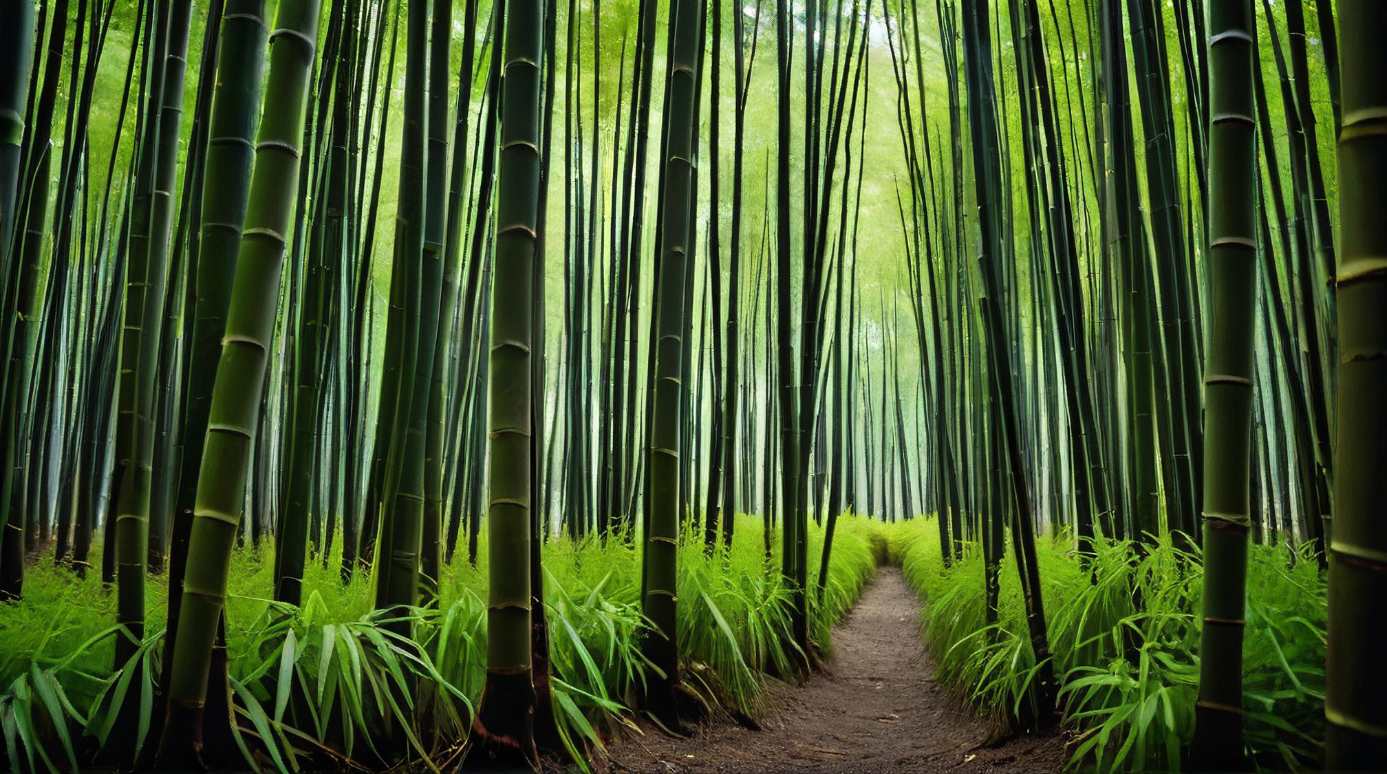 surreal, landscape of a Lovely Bamboo Forest Kelp Forest from inside of a Forgotten graveyard, at Midday, Dark