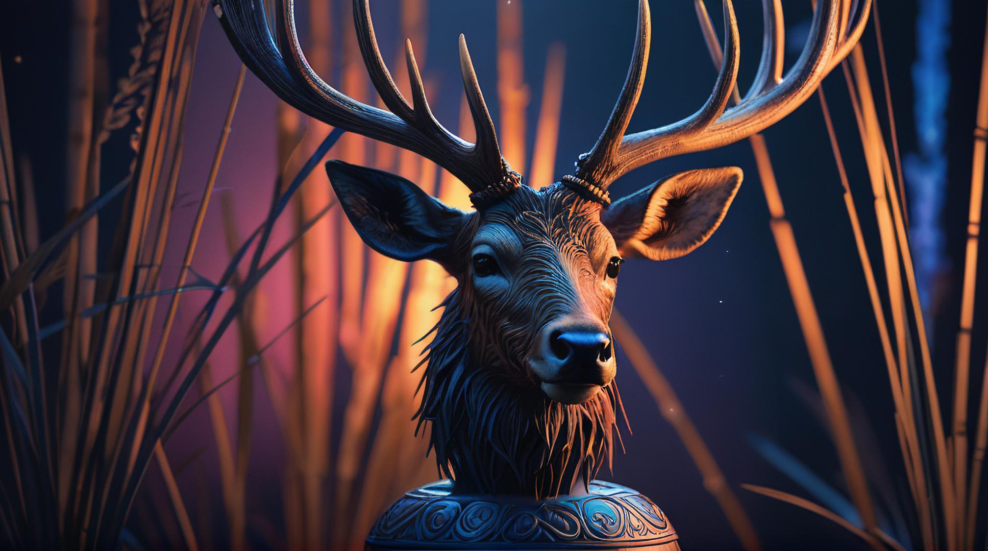 by Chris Cold, octane render, Psychedelic theme , upper body shot of a venison inside a Vase
